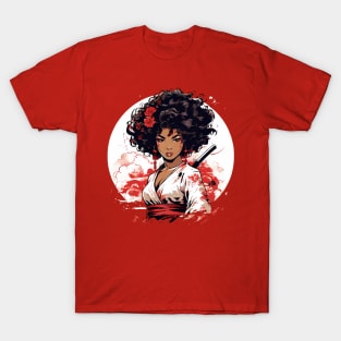 Afro Samurai Girl - Gift Idea, for Christmas, for Birthday, for kids, for Women, for Men, Afro Hair, Black, Proud, Japanese Martial Arts, Lover, Ninja, Mask, Dojo, Women, Karate, Judo, Kickboxing, Boxing, Aikido, Taekwondo, Jiu-jitsu, T-Shirt